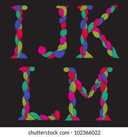 Alphabet made of curls. Vector creative vintage colorful font #3