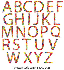 Alphabet made of different colored drugs against diseases