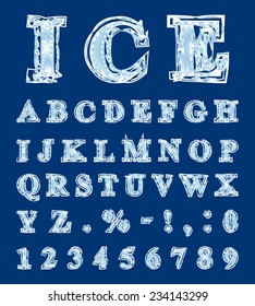 Alphabet Made In The Form Of Ice Letters. Happy New Year. Merry Christmas. Vector. Icon.