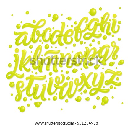 Alphabet made of fresh natural lime juices isolated on white background. Tropical typeface. 