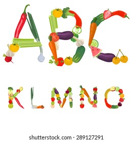 Alphabet made of fruits and vegetables