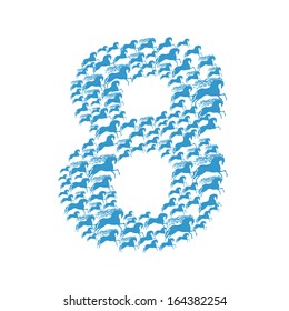 Alphabet made of galloping horses. The numbers