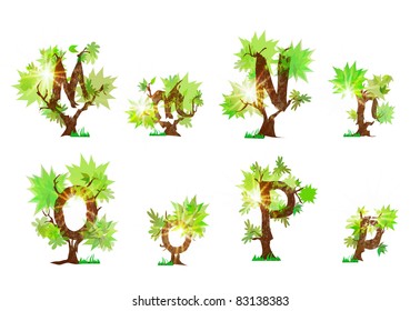 Alphabet made of green bushes