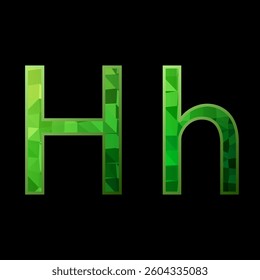 Alphabet made of green glass. Letter H. Vector illustration.