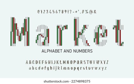 Alphabet made from Japanese candlestick. Financial graph or business investment market trade exchange analysis chart. business and trading font svg