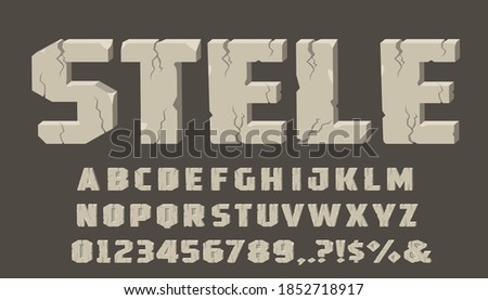Alphabet made of lithic. Set of letters from stones.