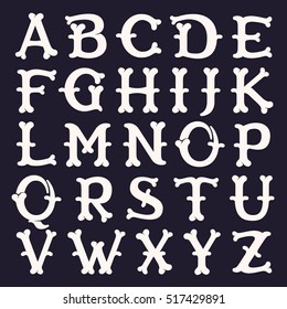 Alphabet made out of bones. Vector font for horror labels, posters etc.