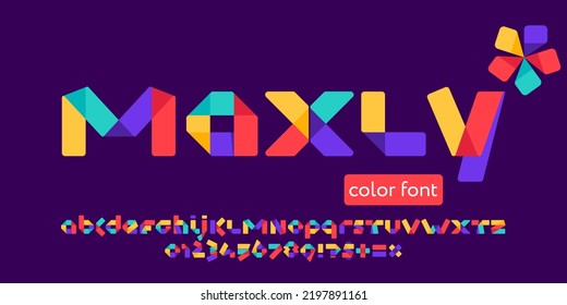 Alphabet made of overlapping lines. Vector paper multicolor origami style icons set. Perfect for colorful applique art, children design, vibrant advertising, mosaic packaging, multimedia identity.