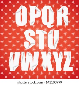 Alphabet made of STICKERS or FOLDED PAPER with the letters O P Q R S T U V W X Y Z. Editable vector EPS 10