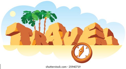 Alphabet made of stone, single word Travel. Vector illustration.