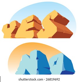 Alphabet made of stone, single words Yes, No. Vector illustration.
