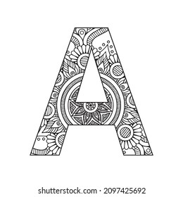 Alphabet Mandala Coloring Page Interior Design Stock Vector (Royalty ...