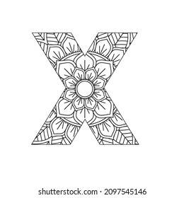 Alphabet Mandala, Mandala style letter, Alphabet letter coloring page for adults and kids, illustration 