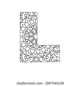 Alphabet Mandala, Mandala style letter, Alphabet letter coloring page for adults and kids, illustration 