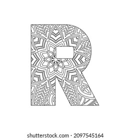 Alphabet Mandala, Mandala style letter, Alphabet letter coloring page for adults and kids, illustration 