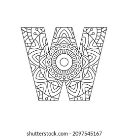 Alphabet Mandala, Mandala style letter, Alphabet letter coloring page for adults and kids, illustration 