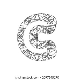Alphabet Mandala, Mandala style letter, Alphabet letter coloring page for adults and kids, illustration 
