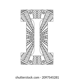 Alphabet Mandala, Mandala style letter, Alphabet letter coloring page for adults and kids, illustration 