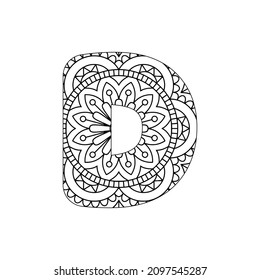 Alphabet Mandala, Mandala style letter, Alphabet letter coloring page for adults and kids, illustration 