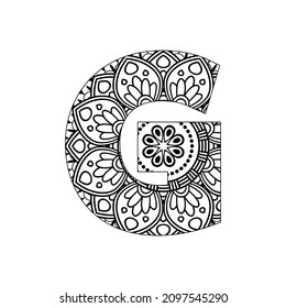 Alphabet Mandala, Mandala style letter, Alphabet letter coloring page for adults and kids, illustration 
