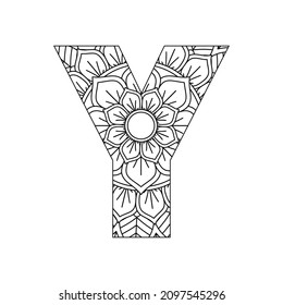 Alphabet Mandala, Mandala style letter, Alphabet letter coloring page for adults and kids, illustration 