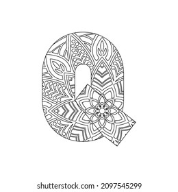 Alphabet Mandala, Mandala style letter, Alphabet letter coloring page for adults and kids, illustration 