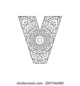 Alphabet Mandala, Mandala style letter, Alphabet letter coloring page for adults and kids, illustration 