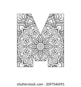 Alphabet Mandala, Mandala style letter, Alphabet letter coloring page for adults and kids, illustration 