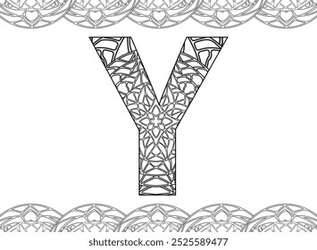 Alphabet Mandala A to Z Zentangle for coloring pages
