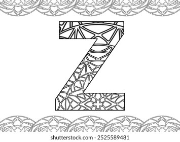 Alphabet Mandala A to Z Zentangle for coloring pages
