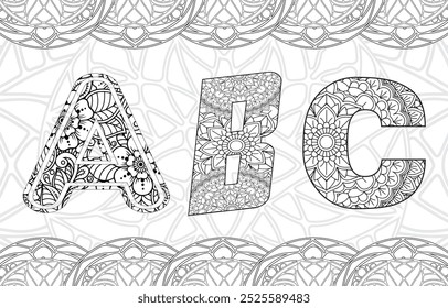 Alphabet Mandala A to Z Zentangle for coloring pages
