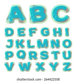 Alphabet in marine style with bubbles 