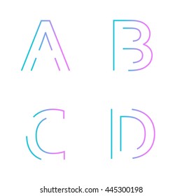 Alphabet maze, A,B,C,D. Typographic alphabet in a set. Minimal design on a white background