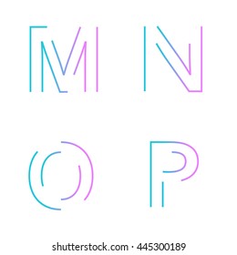 Alphabet maze, M,N,O,P. Typographic alphabet in a set. Minimal design on a white background