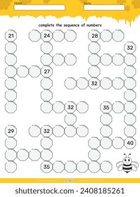 Alphabet Maze pages and learning the Number 21 to 40. Educational game for children. fun activities for children to play and learn. fun activities for children to play and learn.