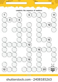Alphabet Maze pages and learning the Number 1 to 20. Educational game for children. fun activities for children to play and learn. fun activities for children to play and learn.