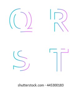 Alphabet maze, Q,R,S,T. Typographic alphabet in a set. Minimal design on a white background