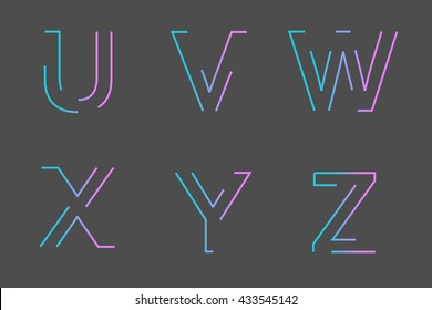 Alphabet maze, U,V,W,X,Y,Z. Typographic alphabet in a set. minimal design on a minimal abstract background