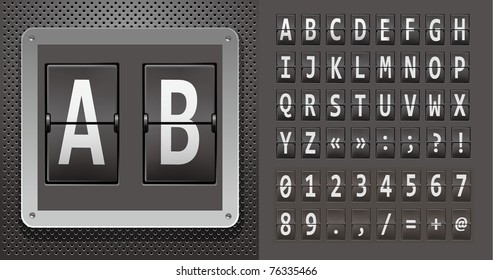 Alphabet of mechanical panel on metallic plate. Vector illustration.