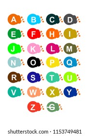 Alphabet message shapes, dialogue speech chat icons A- Z. Chatting phone . Chat phone, communication and conversation,  dialog message illustration