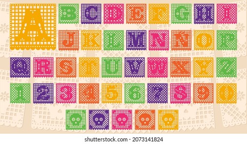 alphabet in mexican decoration for día de los muertos