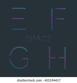 Alphabet with minimal design,E,F,G,H . Typographic alphabet in a set. Space alphabet