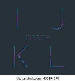 Alphabet with minimal design,I,J,K,L . Typographic alphabet in a set. Space alphabet