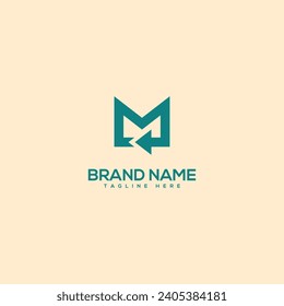 Alphabet minimal letter M and arrow logo design template - vector.