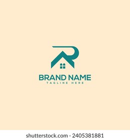Alphabet minimal letter R and house logo design template - vector.