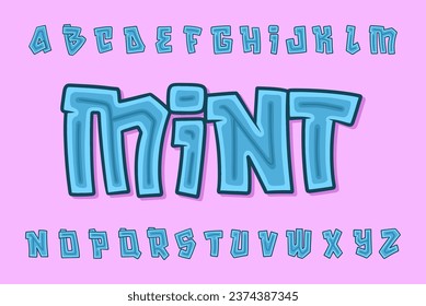 Alphabet Mint Glow Blue Graffiti Cartoon Vector