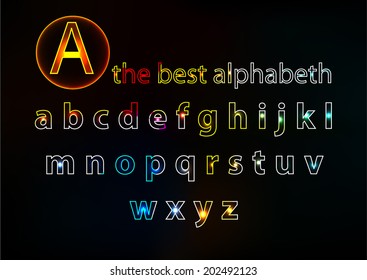 Alphabet, minuscule in neon design on a colored background