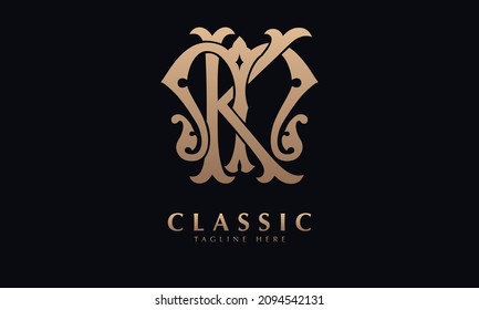 Alphabet MK or KM illustration monogram vector logo template in silver color and black background