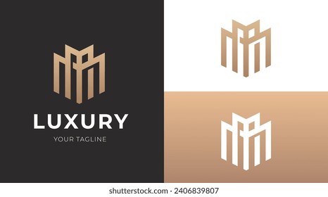 Alphabet MM  luxury initial letters and hexagon brand monogram logo template. vector ilustration

