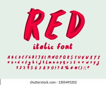 Alphabet modern design, Italic font. Hand drawn. Vector letters, numbers and punctuation marks